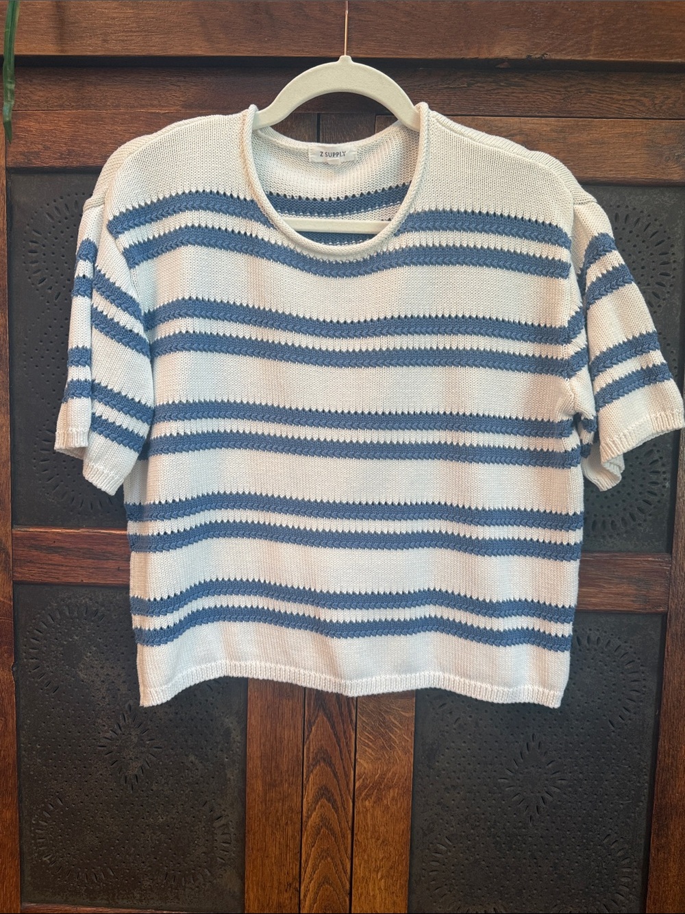 Z Supply Cream & Blue Striped Short Sleeve Knit Tee